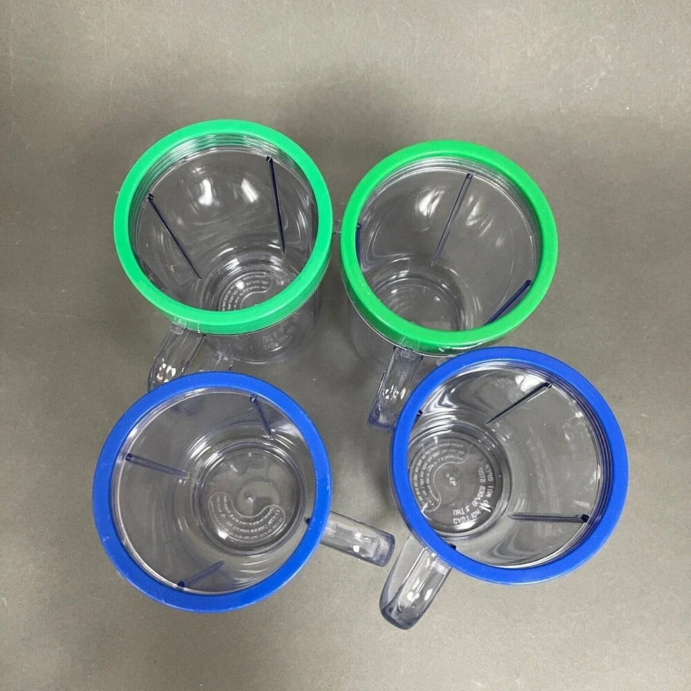 Magic Bullet Cups Party‎ Mugs with Green Blue Comfort Lip Rings Lot of 4